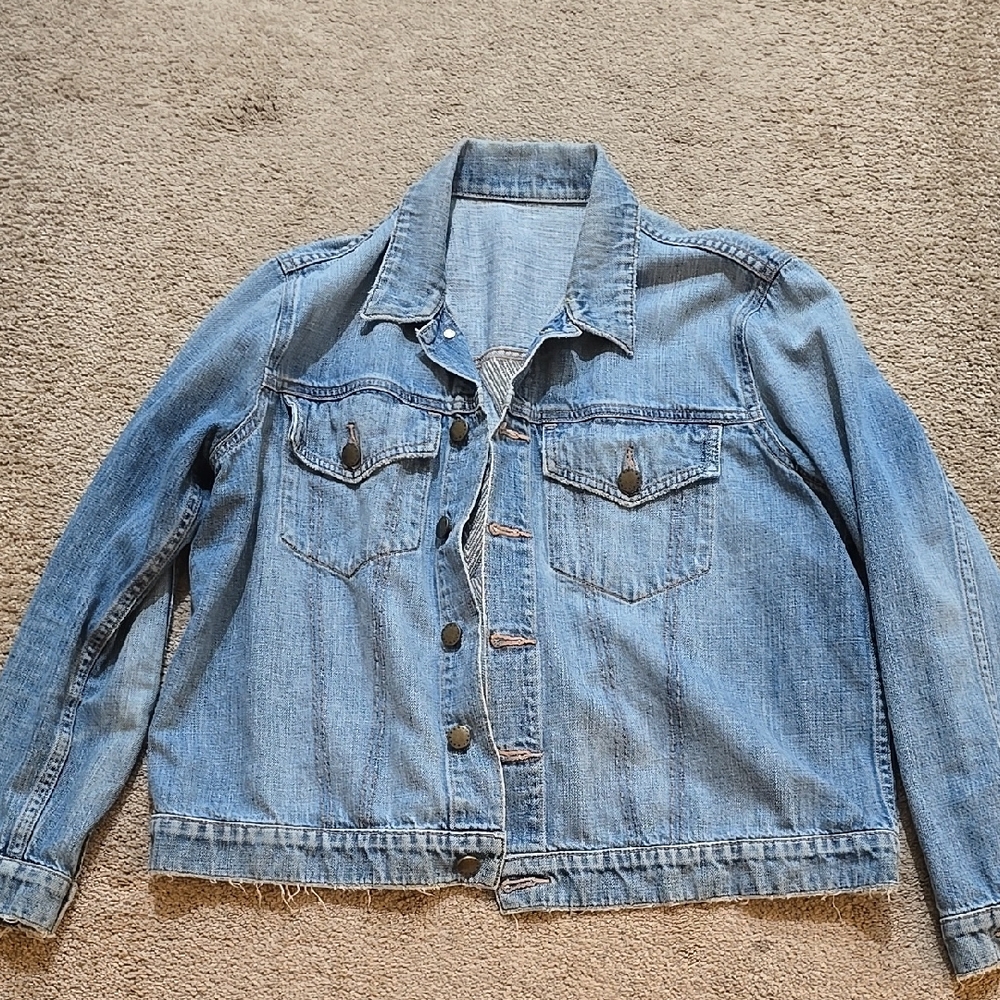 Classic Blue Denim Jacket With Triangle Design On Back